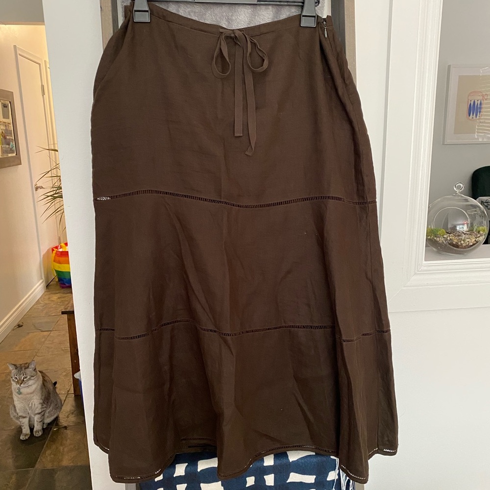 Vintage Liz Claiborne Midi Linen Brown Skirt